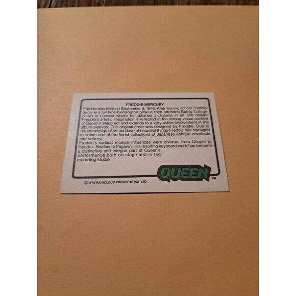 Vintage 1979 Raincloud Productions Queen Trading Card #45 Rock Band Memorabilia - Picture 2 of 2